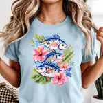 Blue Floral Fish DTF Transfer