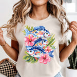 Blue Floral Fish DTF Transfer