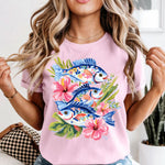 Blue Floral Fish DTF Transfer