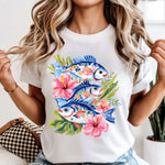 Blue Floral Fish DTF Transfer