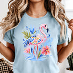 Blue Floral Flamingo DTF Transfer