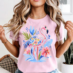 Blue Floral Flamingo DTF Transfer