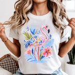 Blue Floral Flamingo DTF Transfer