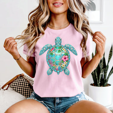 Floral Turtle with Faux Rhinestones