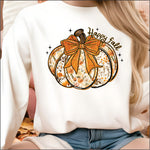 Happy Fall Floral & Glitter Pumpkin DTF Transfer