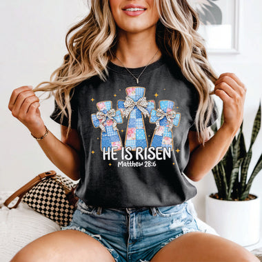 He is Risen Quilted Crosses white print