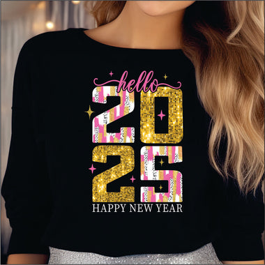 Hello 2025 Gold & Brush Stroke DTF Transfer