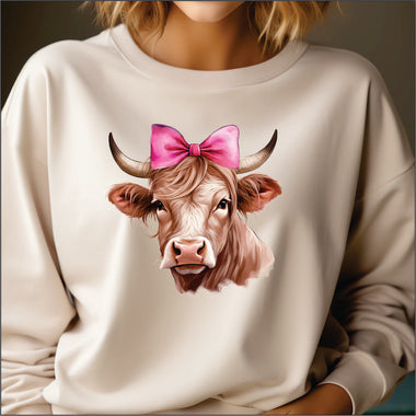 Highland Cow with Pink Bow DTF Transfer