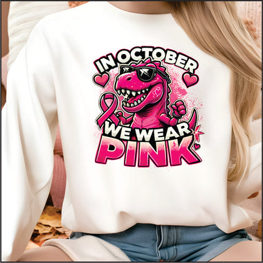 In October we Wear Pink Dino DTF Transfer