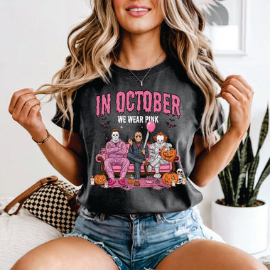 In October we Wear Pink Horror Characters white print