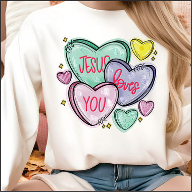 Jesus Loves You Hearts DTF Transfer