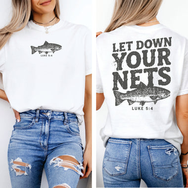 Let Down Your Nets 2 part dark DTF Transfer
