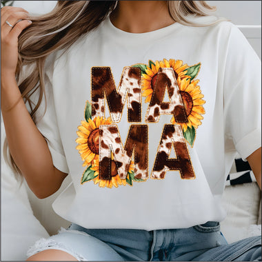 Mama Cow print & Sunflowers DTF Transfer