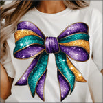 Mardi Gras Bow Faux Glitter DTF Transfer