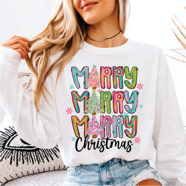 Merry Merry Merry Christmas Brushstroke Trees