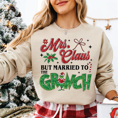Mrs. Claus but Married to the Grinch couples tee
