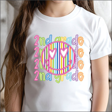 Neon Smiley Second Grade DTF Transfer