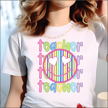 Neon Smiley Teacher DTF Transfer