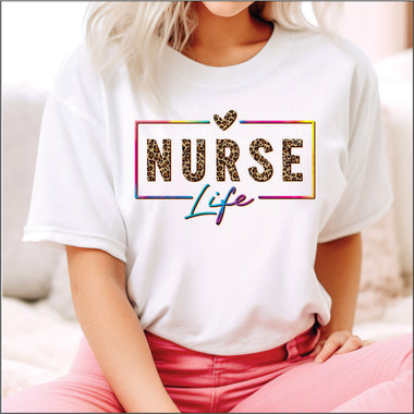 Nurse Life Square Leopard and Bright DTF Transfer