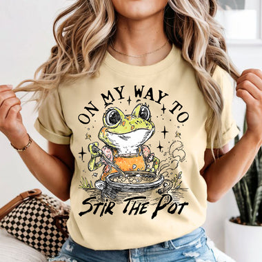 On My Way to Stir the Pot Frog DTF Transfer