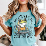 On My Way to Stir the Pot Frog DTF Transfer
