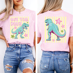 Out The Door Dinosaur 2 part DTF Transfer yellow lines