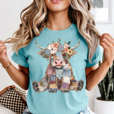 Patchwork Highland Cow DTF Transfer