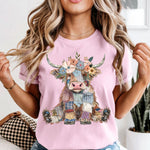 Patchwork Highland Cow DTF Transfer