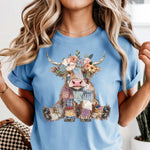 Patchwork Highland Cow DTF Transfer
