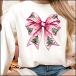 Pink Bow with Christmas Trees DTF Transfer