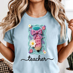 Faux Crochet Pink Pencil Teacher DTF Transfer