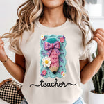 Faux Crochet Pink Pencil Teacher DTF Transfer