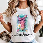 Faux Crochet Pink Pencil Teacher DTF Transfer