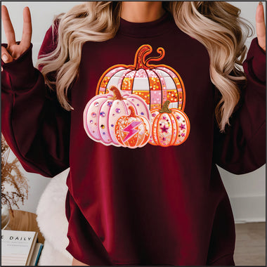 Pink Pumpkins Faux Embroidery DTF Transfer