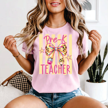 Preppy Bow and Pencil Grade Teacher DTF Transfer