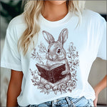 Pretty Book Reading Bunny DTF Transfer