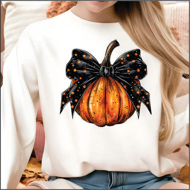 Pumpkin w Black Bow DTF Transfer