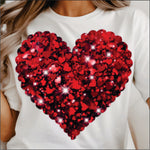 Red Glitter Hearts in Heart DTF Transfer