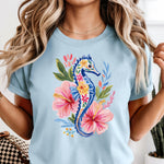 Blue Floral Seahorse DTF Transfer