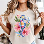 Blue Floral Seahorse DTF Transfer