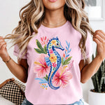 Blue Floral Seahorse DTF Transfer