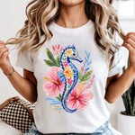 Blue Floral Seahorse DTF Transfer