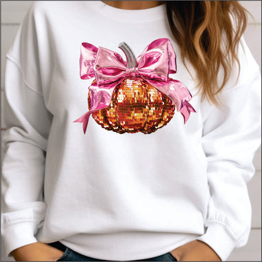 Sequin Pumpkin w Bow DTF Transfer