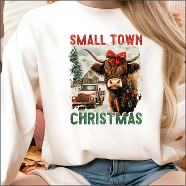 Small Town Christmas Cow DTF Transfer