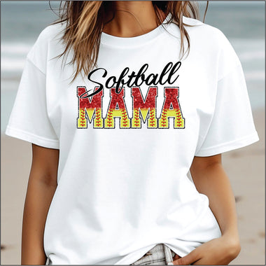 Softball Mama Red Glitter DTF Transfer