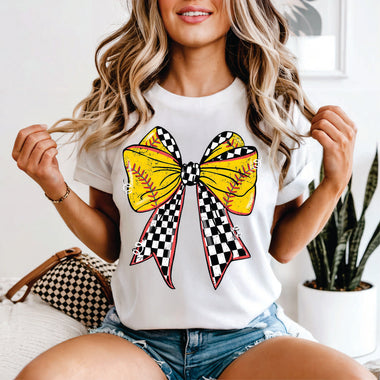Softball Checkered Bow