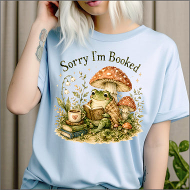 Sorry I'm Booked frog and mushrooms