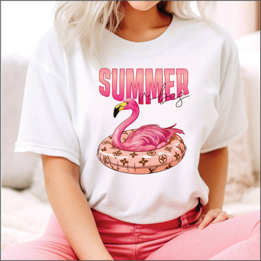 Summer Vibes Designer Flamingo DTF Transfer