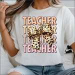 Teacher Repeat w Leopard Bow DTF Transfer