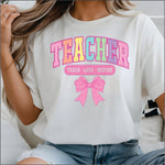 Teacher Teach Love Inspire dots and Pink Bow DTF Transfer